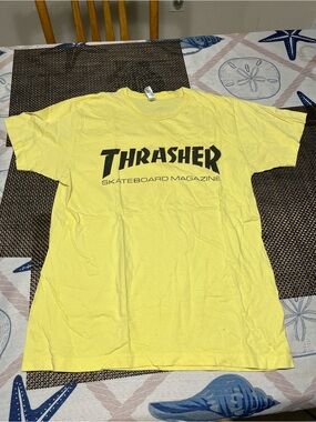 American Apparel Yellow Thrasher Skateboard Logo Tee - Black Print